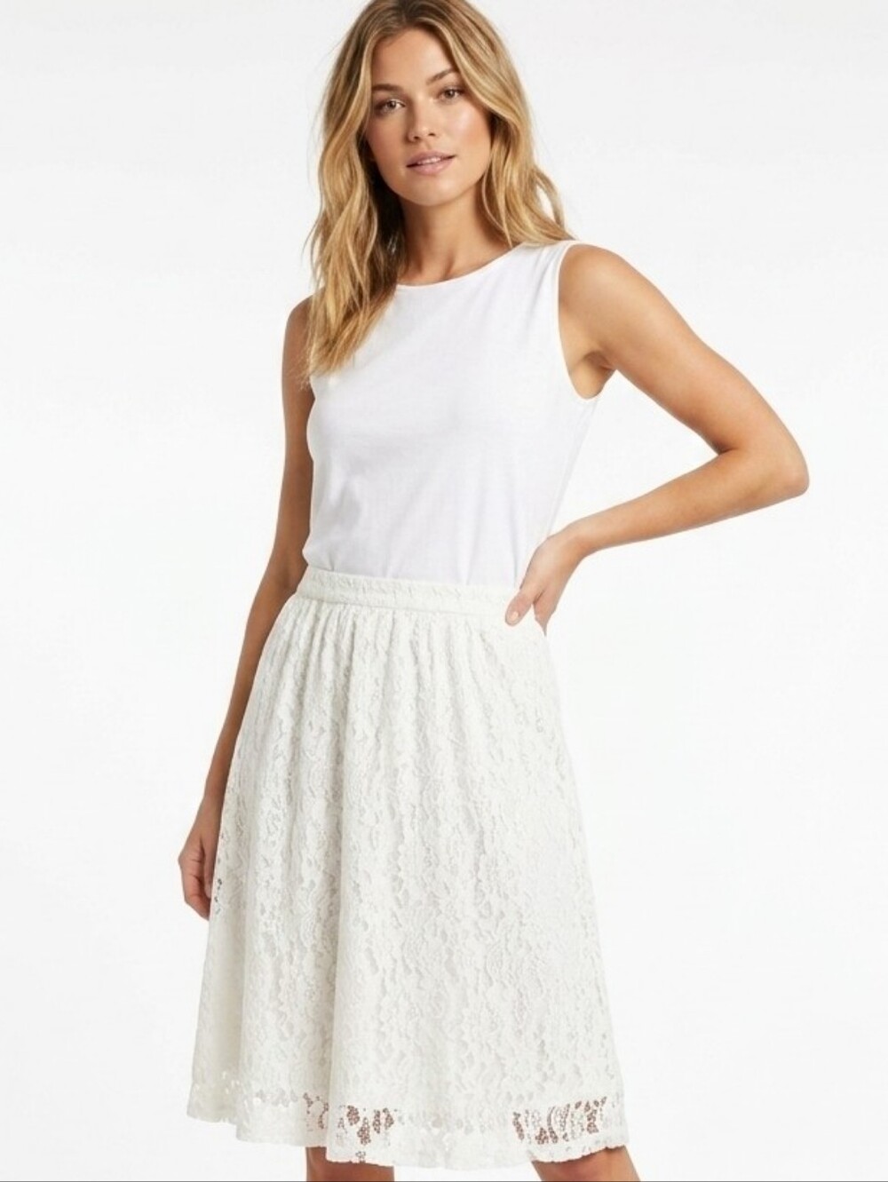 DownEast White Floral Lace A-Line Skirt Size Small S 4 6
